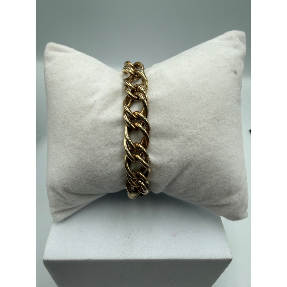 Vintage Gold Tone Double Curb Link Chain Bracelet Fold Over‎ Clasp 7.5 Inch